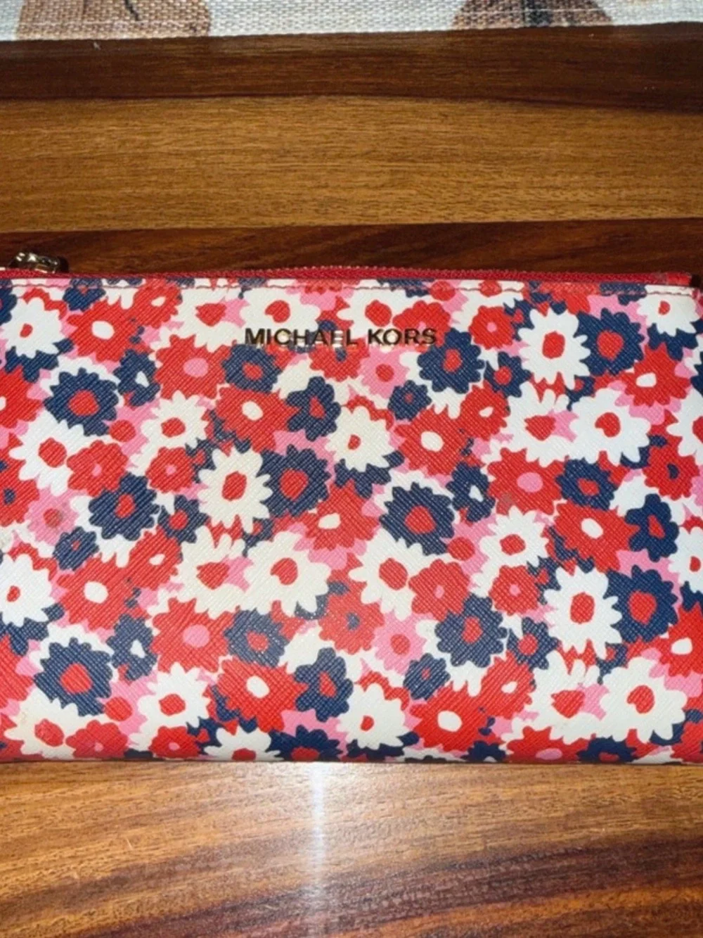 Michael Kors Floral Zip Pouch - Red, Navy & White